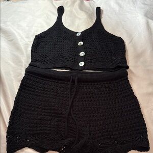 Black Crochet Women Shorts Set